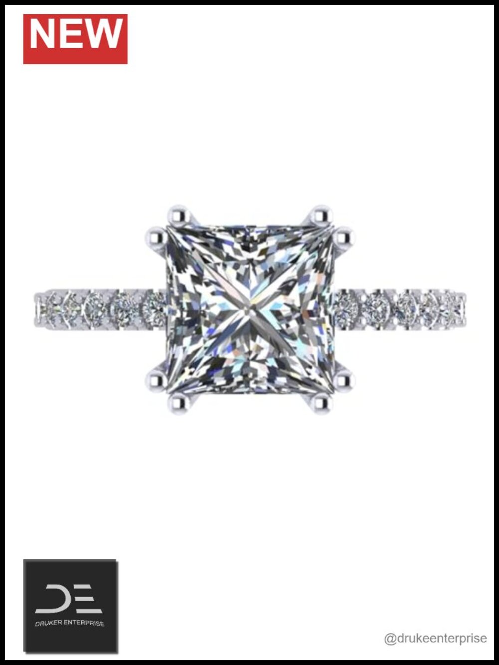 Princess Cut CZ Engagement Ring Sterling Silver 1.5-3ct Rhodium Plated Size 9